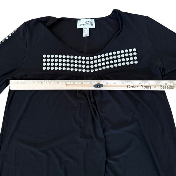 Joseph Ribkoff Black Silver Stud Scoop Neck Long Sleeve Tunic Mini Dress size 8 - Picture 3 of 9